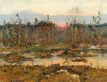 狩猎`On a hunt (1911) by Julius Sergius Klever