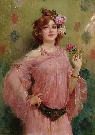 粉红色的美女`A Beauty In Pink by Marie Félix Hippolyte-Lucas