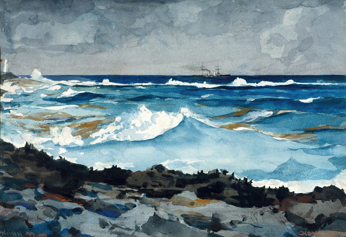 海岸和冲浪，拿骚`Shore and Surf, Nassau (1899) by Winslow Homer