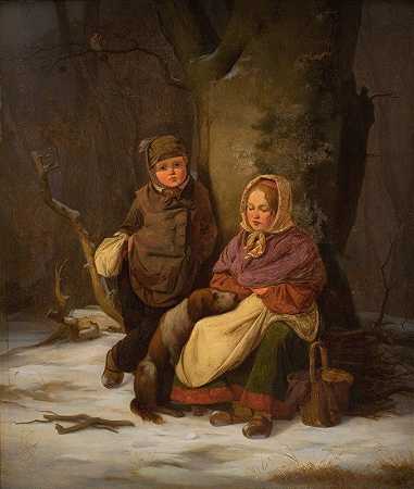 两个可怜的孩子`To fattige børn (1845) by Peter Julius Larsen