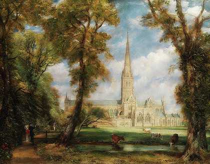 索尔兹伯里大教堂`Salisbury Cathedral From The Bishop\’s Grounds