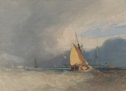 船只驶离海岸，风暴即将来临`Boats off the Coast, Storm Approaching (1830) by John Sell Cotman