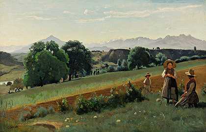 Mornex（上萨瓦）-在底部，Le Mèle`Mornex (Haute~Savoie)~Au Fond, Le Môle by Jean-Baptiste-Camille Corot