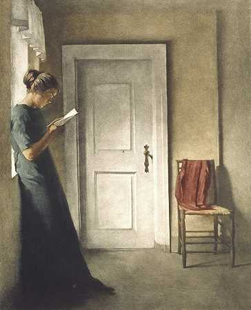 红色镜头很有趣。`Interiør med et rødt sjal (1913) by Peter Ilsted