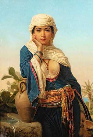 井边的丽贝卡`Rebecca At The Well (1869) by Émile Vernet-Lecomte