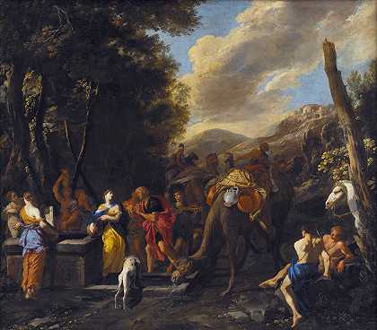 丽贝卡和以利以谢在井边`Rebecca and Eliezer at the Well (1627 – 1679) by Domenico Gargiulo