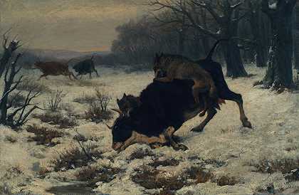 母牛被狼袭击`Eine Kuh wird von Wölfen angefallen (before 1872) by Otto von Thoren