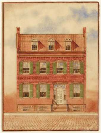 19世纪早期砖房的建筑图`Architectural Drawing Of An Early Nineteenth Century Brick House