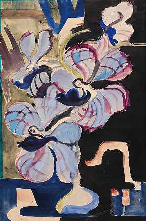 兰花静物（舞动的梦幻生物）`Stillleben mit Orchideen (Tanzende Traumwesen) (1927) by Ernst Ludwig Kirchner