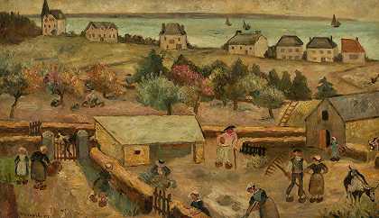 科兰克纳特的农舍`Farmhouse in Keranquernat (1917) by Tadeusz Makowski