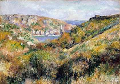 根西岛莫林湖湾周围的群山`Hills around the Bay of Moulin Huet, Guernsey (1883) by Pierre-Auguste Renoir