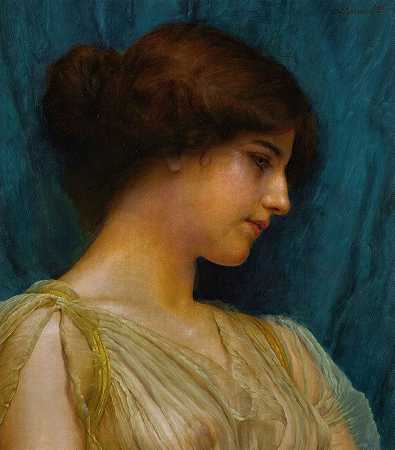 研究一个女孩头`Study of a girls head (1899) by John William Godward