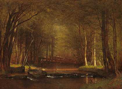卡茨基尔河里的鳟鱼溪`Trout Brook in the Catskills (1875) by Worthington Whittredge
