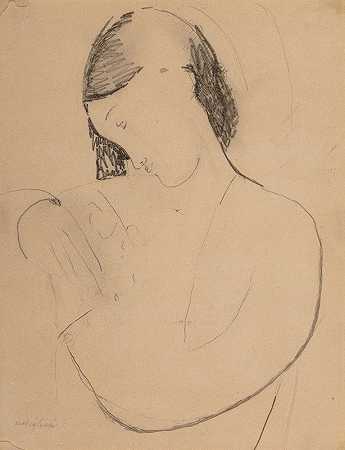 女士头像信封`Busta di donna con testa di profile (1916) by Amedeo Modigliani