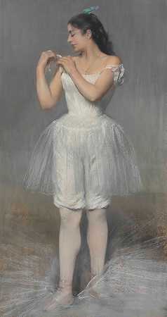 芭蕾舞女演员调整肩带`Ballerina adjusting her Shoulder Strap (1899) by Pierre Carrier-Belleuse