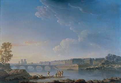 图尔内尔桥，L圣路易斯岛，L卢维耶岛`Le Pont de la Tournelle, lîle Saint~Louis, lîle Louviers (1780) by Alexandre-Jean Noël