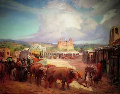 19世纪50年代圣达菲广场景观`View Of Santa Fe Plaza In The 1850s