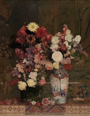带花瓶的秋花`Herbstblumen mit Vase (1908) by Franz Rumpler