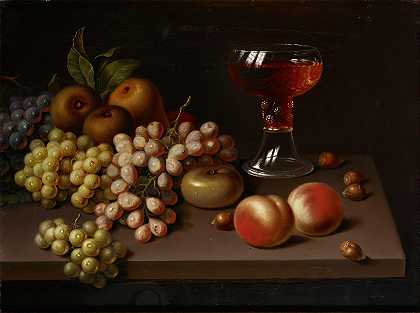 带水果的静物画，模仿Jac。斯托克曼`Still Life With Fruit, Copy After Jac. Stockmann by Johan Erik Lindh