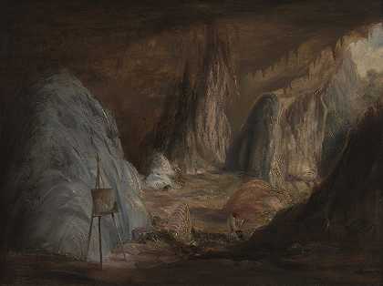 石笋，洞穴`Stalagmites, Burragalong Cavern (1843) by Conrad Martens
