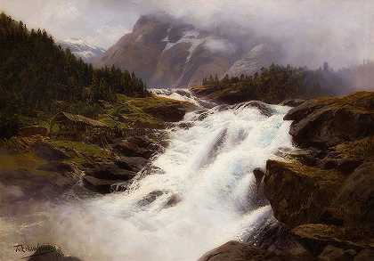 挪威山地景观中的瀑布`Waterfall In Norweigian Mountain Landscape
