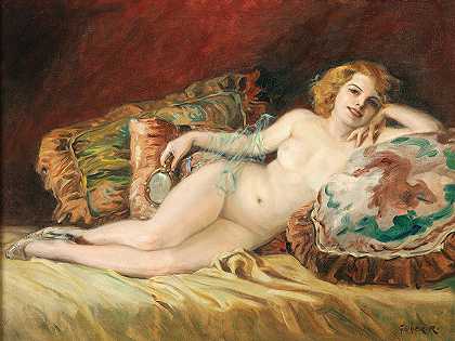 裸体躺着的女性`Liegender Frauenakt by Richard Geiger