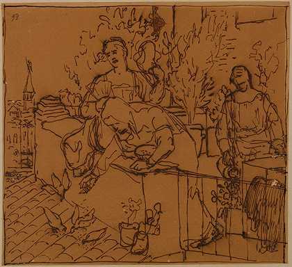 露台上有三个女人`Trois femmes sur une terrasse by Pierre Puvis de Chavannes
