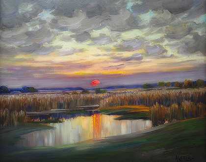 湖边的日落`Sunset At The Lake