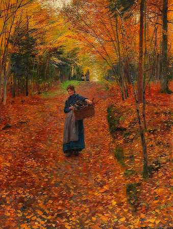 秋林中的木材采集者`Wood Collector In The Autumn Forest