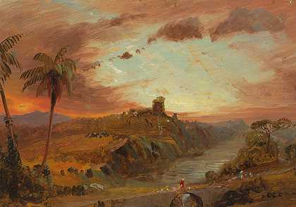 学习想象中的南美风景`Study for ;Imaginary S. American Landscape (ca. 1857) by Frederic Edwin Church