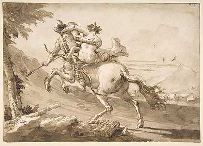 一个半人马绑架一个女萨提尔的后景观`Back View of a Centaur Abducting a Satyress (1727–1804) by Giovanni Domenico Tiepolo