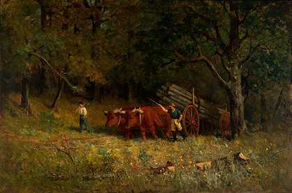 无标题（男孩和带牛的男人）`Untitled (boy and man with oxen) (1891) by Edward Mitchell Bannister
