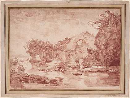 那不勒斯附近海域的废墟#斯科拉·迪·维吉利奥`Ruins at the Sea Near Naples; the ;Scola di Virgilio (1760) by Hubert Robert
