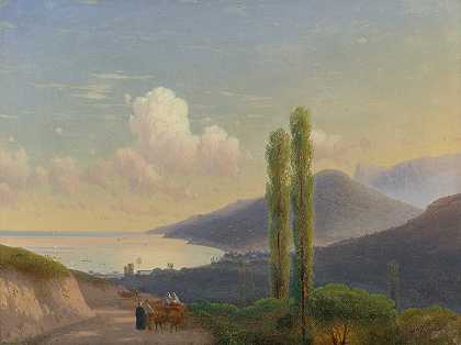 通往克里米亚古尔祖夫之路`The Road To Gurzuf, Crimea (CIRCA 1878) by Ivan Konstantinovich Aivazovsky