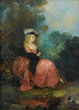 坐在公园里的年轻女子`Young Woman Seated In a Park by Jean-Frédéric Schall