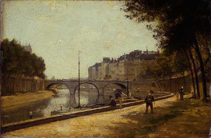 圣米歇尔桥`Le pont Saint~Michel (1880) by Stanislas Lépine
