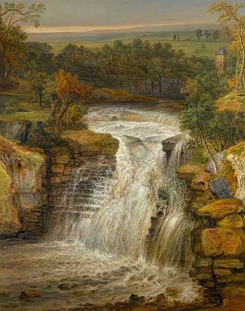 洪水过后克莱德河的瀑布`The Falls Of The Clyde After A Flood by James Ward