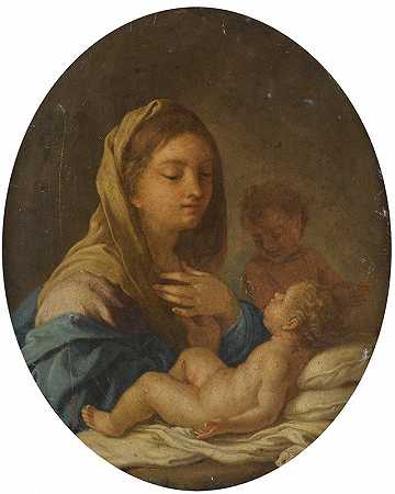 圣母玛利亚与婴儿圣约翰浸信会`The Madonna And Child With The Infant Saint John The Baptist (1760s) by Francesco de Mura