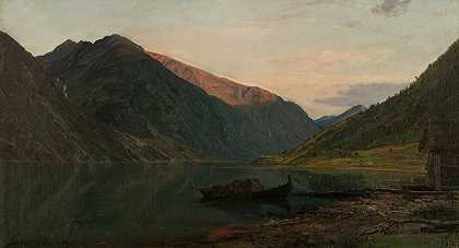 友好，弗兰`Aftenstemning, Fjærland (1877) by Amaldus Nielsen
