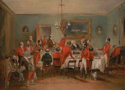 学士学位s厅亨特早餐`Bachelors Hall; The Hunt Breakfast (1842) by Francis Calcraft Turner