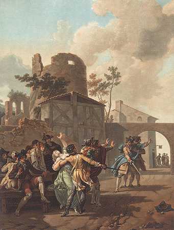 拉里克斯（布拉尔）`La Rixe (The Brawl) (c. 1792) by Charles-Melchior Descourtis