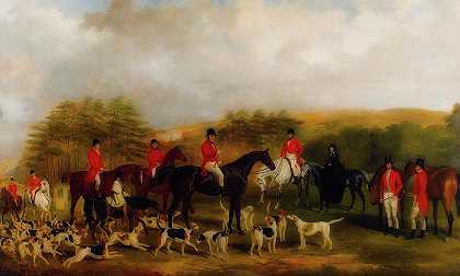 埃德蒙·安特罗布斯爵士和萨里猎狐犬`Sir Edmund Antrobus And The Old Surrey Fox Hounds At The Foot Of