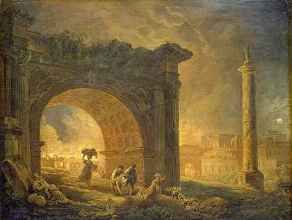 罗马废墟`Roman Ruins (1773) by Hubert Robert