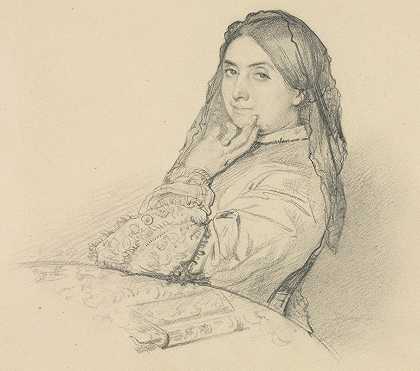 他母亲的肖像`Portrait of his Mother (1851) by Henri Lehmann