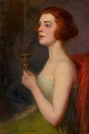 拿高脚杯的女人`Woman with a Goblet (1910) by Ľudovít Pitthordt