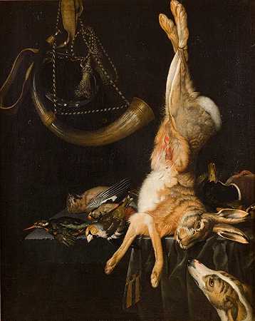兔子的静物画`Still Life with a Hare (1698~1705) by Philipp Ferdinand de Hamilton