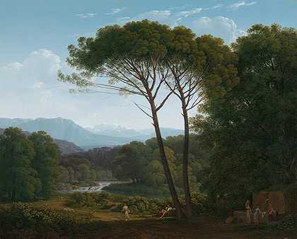 意大利的松树景观`Italianate Landscape with Pines (1795) by Hendrik Voogd