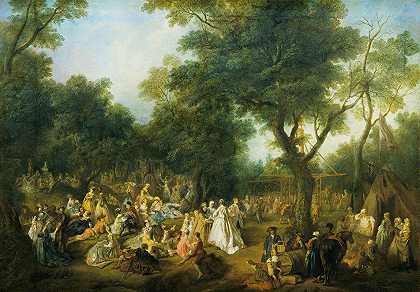在树林里聚会`Fête in a Wood (c.1722) by Nicolas Lancret