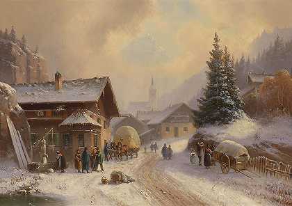 冬天的乡村街`Village Street In Winter