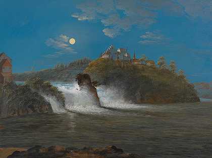 莱茵河在月光下倾泻`The Rhine Falls In The Moonlight
